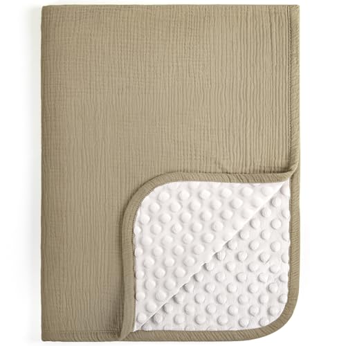 Image of lulumoon Baby Blankets for Newborn Unisex: Thermal Minky Dotted Backing - Muslin Receiving Blanket for Baby Essential & Registry Gift 30"x40"(Olive)