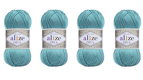 4 Balls Hand Knitting Yarn 100% Microfiber Acrylic Yarn Alize Diva Silk Effect Thread Crochet Art Lace Craft Lot of 4 skeins 400gr 1532yds (376)