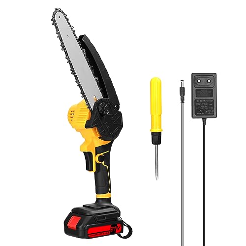 BLAIS Scies d'élagage électriques portables 21V 8 pouces petit moteur de brosse de tronçonneuse à fendre le bois outil de travail du bois à une main avec système de lubrification pour l'utilisation de
