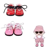 2 Pairs Mini Shoes for Monster Collectibles, 1/8 BJD Doll Shoe for Blind Box Figures, PU Leather Cute Elf Shoes (2 Colors)