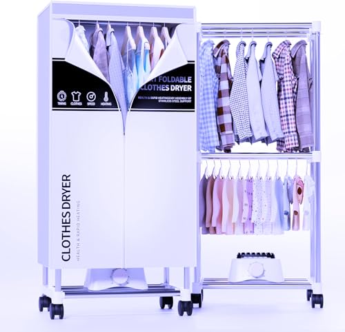 Kiseely Wäschetrockner, Tragbare Trockenmaschine mit Timer, 60inch Wäschetrockner mit großer Kapazität, elektrischer Trockner/Rack für Zuhause (Grau VT8)