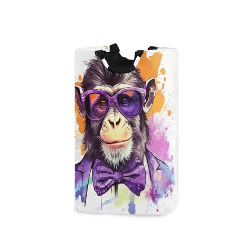 Jihqo Laundry Hamper Basket Watercolor Monkey Collapsible Nursery Storage Bin Waterproof Clothing Baskets for Home Bedroom Bathroom Washing Room