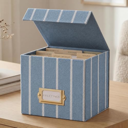 Beautiful Greeting Card Organizer Box With Dividers Holds Up to 300 Cards | Sturdy Linen Storage Box Easily Organizes Small or Large Greetings in Style - Cute Holder Keeps Them Safe