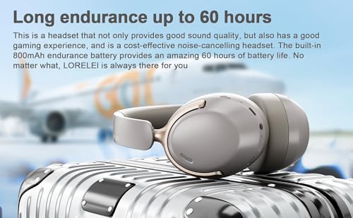 Image of LORELEI QC30 Hybrid Active Noise Cancelling Headphones, 60H Playtime, Built-in Mic, Wireless Over Ear Headsets with Case,Bluetooth 5.4,Deep Bass Comfort Fit Soft-Earpads Fast Charging -Dunes Grey