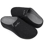 ERGOfoot Orthopedic Plantar Fasciitis Slippers with Arch Support, Non-slip Wool House Slippers for Indoor Outdoor(Black UK 9)