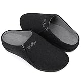 ERGOfoot House Slippers With Arch Support, Orthopedic Slippers for Plantar Fasciitis Pain Relief, Comfy Wool Felt Clog, Non-Slip Indoor Outdoor House Shoes for Women and Men/Black, W8/M7