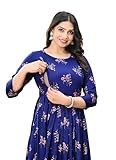 LAVANDIS Rayon Blend Maternity Nursing Dress, Anarkali Kurti with Feeding Zip, Pre and Post Pregnancy Wear Blue