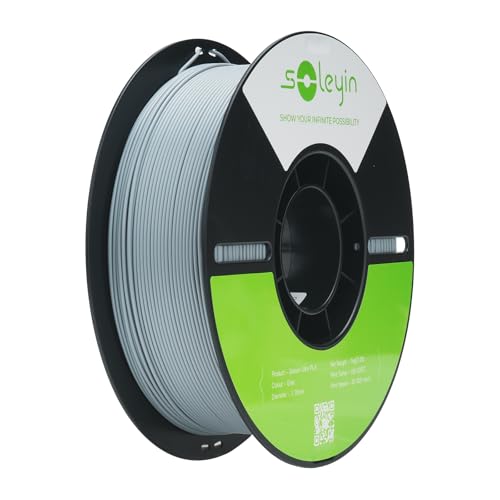 SOLEYIN Alta Velocidad Filamento PLA 1.75mm para impresora 3D 30-300 mm/s, Precisión +/- 0.02mm, Bobina de 1kg (2.2lb), Compatible con La Mayoría de Impresoras 3D FDM, Ultra PLA (Gris)