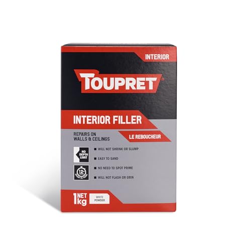 Toupret Interior Filler - Easy to Sand, No Shrink Crack Filler - Smooth Finish Wall Repair for Interior Surfaces - Professional Powder Filler - White - 1 kg