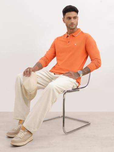 Image of WROGN Men's Tipping Collar Full Sleeve Polo T-Shirt | Orange