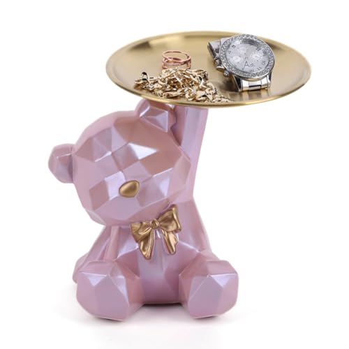 OKESYO Ours décoratif - Sculpture décorative avec plateau - En résine - Pour salon, entrée, bureau, bureau