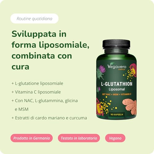 Glutatione Liposomiale e Ridotto | Con NAC, Vitamina C, MSM, Glicina e Cardo Mariano | Antiossidante, Disintossicante, Immunostimolante | 90 Capsule | Vegano e Senza Additivi | Vegavero® - 2
