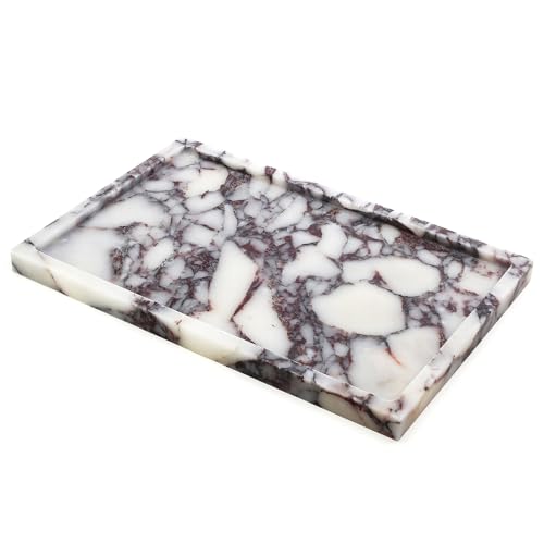 Real Luxurious Natural Marble Vanity Tray Genuine Marble Storage Tray for Home Decor Stone Tray for Bathroom/Kitchen/Vanity/Dresser Plate Holder for Tissues Candles Towel