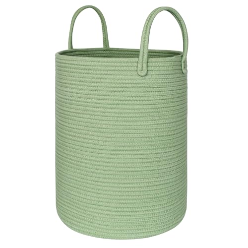 MEGASKET Large Green Laundry Basket, 15"x18" Tall Woven Cotton Rope