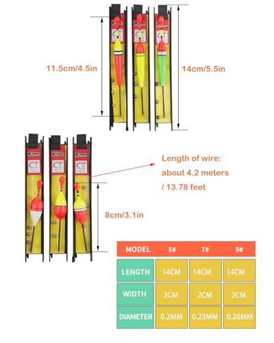 Foto von Hezhou 6 Stück Fishing Posen Set Angelposen Angeln Schwimmt Set Mit Senkblei, Angelschnur und Haken (5#, 7#, 9#) für Friedfische, Forellen, Aal, Zander ideal für See, Fluss, Bach und Teich (A)