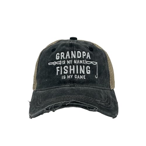 Grandpa is My Name Fishing is My Game Funny Fathers Day Trucker Cap Funny Hats Dad Joke Cool Fishing Novelty Caps for Men Trucker Standard