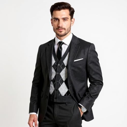 | Merino Wool Cardigan Vest - Argyle Model | Woolmark Certified4