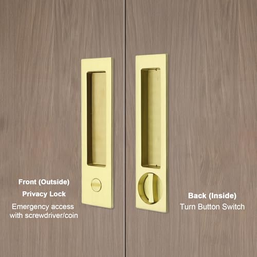 Manija de puerta corrediza Dontay Pocket Door, función de entrada con llave rectangular moderna, pestillo empotrado para puertas de 1 3/8” a 2 3/16” de grosor, acabado en latón satinado, paquete de 1 miniatura 7
