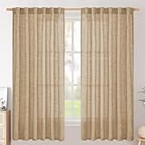 BGment Burlap Linen Curtains 63 Inch Length 2 Panels, Back Tab and Rod Pocket Semi Sheer Textured Window Drapes Light Filtering for Bedroom Farmhouse Living Room Privacy, 52 Inch Wide Each Panel