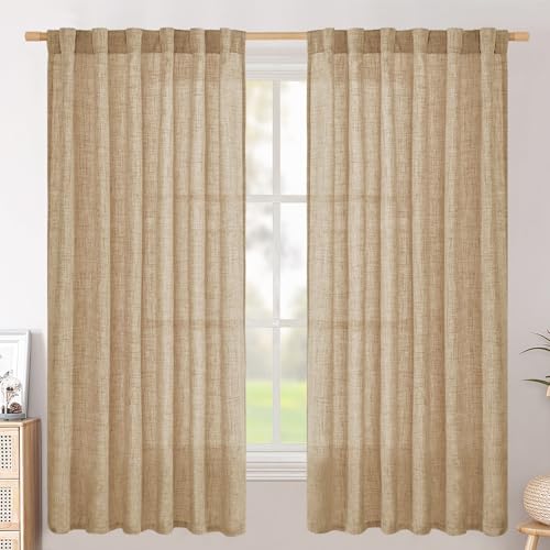 BGment Burlap Linen Curtains 63 Inch Length 2 Panels, Back