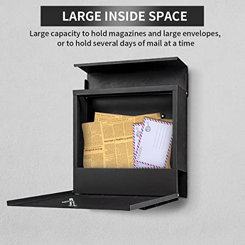 Yoocabinet MAILBOX-MD0025B Wall Mount,Large Capacity Locking Mailbox For Outside,Galvanized Steel Cover And Rust-Proof Metal Post Box With Newspaper Holder,14.6 Inchx14.6 Inchx4.3 Inch Black,Md025B thumb #2