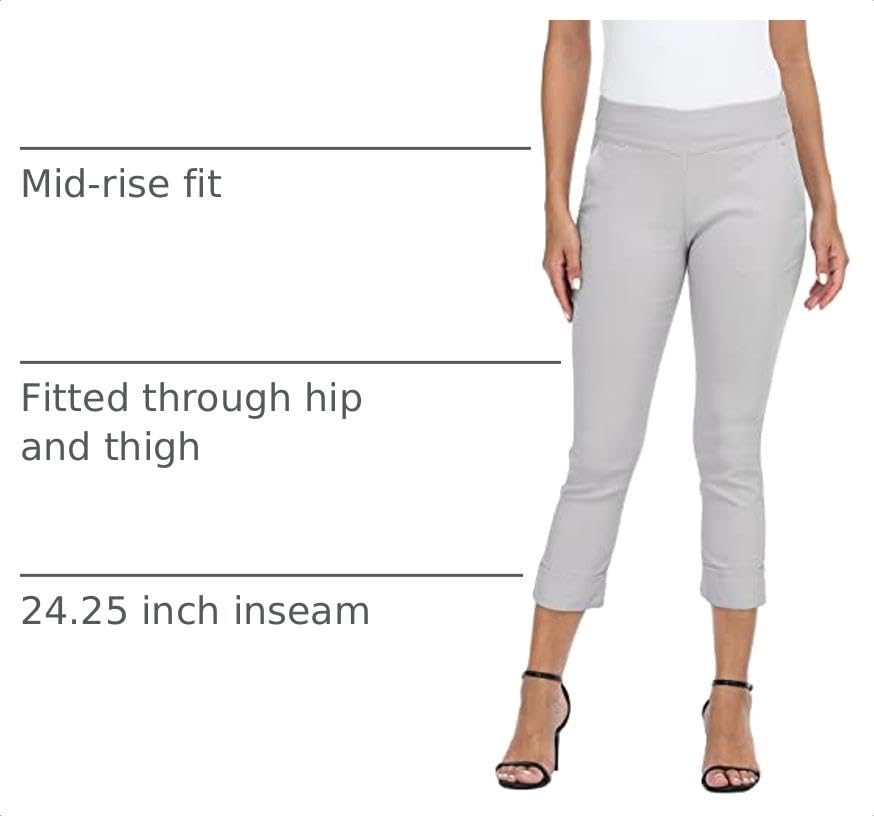 Image of HDE Pull On Capri Pant for Women w /Pockets Elastic Waist Cropped Work Pant