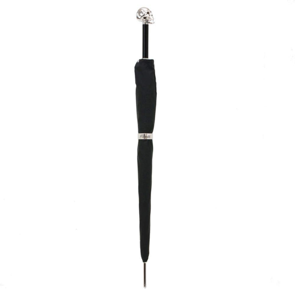 Pasotti Ombrelli Lux Silver Skull Black Luxury Walking Stick Umbrella W33