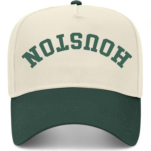 Houston Upside Down Reversed Vintage Trucker Hat | Texas | Premium Snapback Baseball Hat for Men & Women (US, Alpha, One Size, Green/Natural)