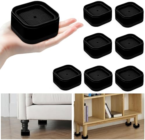 8 Pack Furniture Risers, Adjustable Bed Risers Heavy Duty Stackable Bed Raisers for Table Desk Couch Chair Sofa Cabinet Bed Legs Lift Height 1" (8, Black-2)