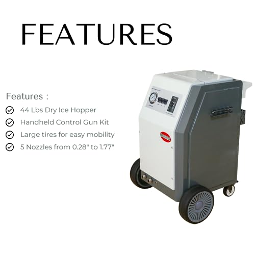 SM2000 Dry Ice Blasting Machine, 44 lbs Dry Ice Hopper, Handheld Control Spray Gun, 5 Nozzles