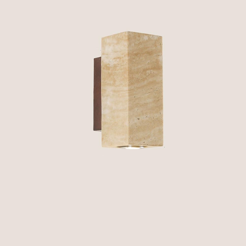 SXSCARKX Industrial Wall Light Wabi-Sabi Natural Stone Downlight For Bedside Nordic Up Down Lamp Rectangular Travertine Hardwired Living Room Hallway Cafe Minimalist Spot