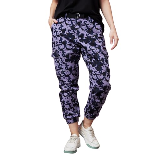 Image of Globus Women Lavender Camo Printed Mid-Rise Regular Fit Casual Cargo-3640482001