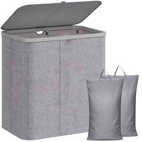 Lifewit 2 Fächer Wäschekorb mit Deckel, 140L Wäschesammler mit Kunststoffrahmen, faltbarer großer Wäschesortierer, Wäschebox Laundry Baskets für Schlafzimmer, Bad, Hellgrau Lifewit 2 Fächer Wäschekorb mit Deckel, 140L Wäschesammler mit Kunststoffrahmen, faltbarer großer Wäschesortierer, Wäschebox Laundry Baskets für Schlafzimmer, Bad, Hellgrau