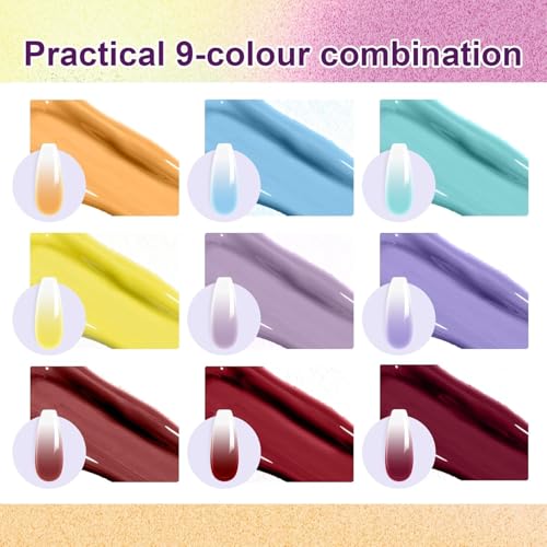 Image of THR3E STROKES Solid Cream GelPolish Set, 9 Colors Pudding Gel Nail Polish Palette with Nail Brush, Nude Pink Orange Red Solid Gel Polish Nail Art Kit Soak Off Portable Gift for Girls /Friend DIY Home (C)