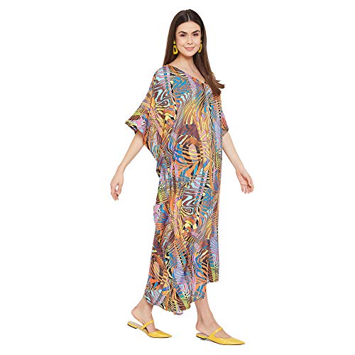 Image of Oussum Women Plus Size Kaftan Kimono Loose Maxi summer dresses for women Beach 3 /4 Sleeve Casual lounge dress Boho