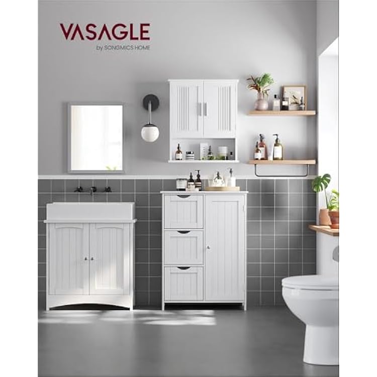 VASAGLE Floor Storage Cabinet, Freestanding Storage Unit with 3 Drawers, 1 Adjustable Shelf, for Bathroom Living Room Dining Kitchen, 11.8 x 23.6 x 31.5 Inches, Cloud White UBBC049WH01S