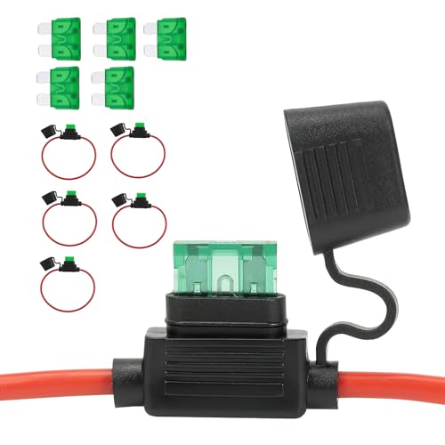 5PCS Inline Fuse Holder 12v, 12 Awg Waterproof Blade Fuse Holders with Caps, Standard in Line Fuses Holder Copper Wire with 30aFuse for Car Truck Motorcycle Boat Marine Auto Electrical Circuits