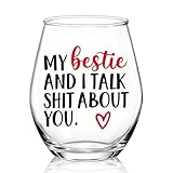 WUUCKOO My Bestie and I Talk About You Stemless Wine Glass, Funny Friendship Gift for Women Her, Birthday Christmas Valentines Thanksgiving Gift for BFF Long Distance Friend Bestie Soul Sister