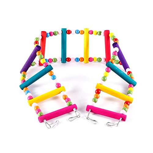 lesypet Colorful Ladder Bird Toy, Flexible Ladders Wooden Rainbow Bridge for Parrots Pet Trainning 12-Step