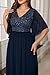 Pinup Fashion Plus Size Formal Dresses for Women Navy Blue Evening Gowns Prom Gala Wedding Guest Sequin V Neck Chiffon Fall Long Dress