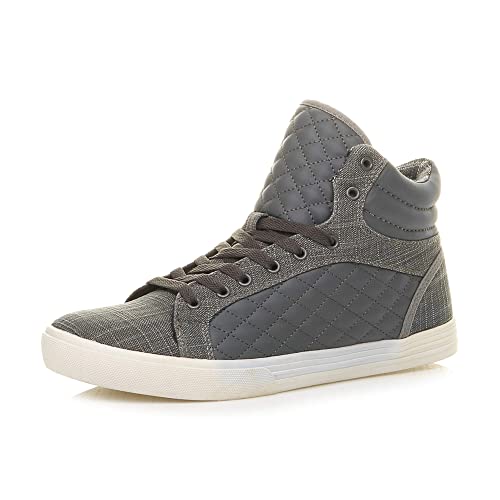 AJVANI Flat lace up Quilted Casual hi high top Ankle Trainer Boots Size 8 42 Charcoal Grey