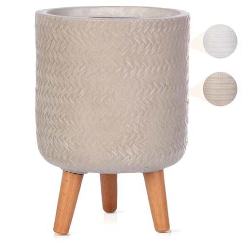 IDEALIST 20cm Indoor Plant Pot | Plaited Beige Reinforced Stone Planter with Legs | Flower Pot Cover D20 H35 cm, 7 litres