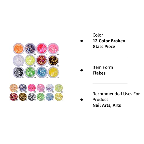 Minejin Nail Art Glitter Foil Slice Glass Broken Piece Stickers Decoration Decal Tips 12 Colors #TOP6