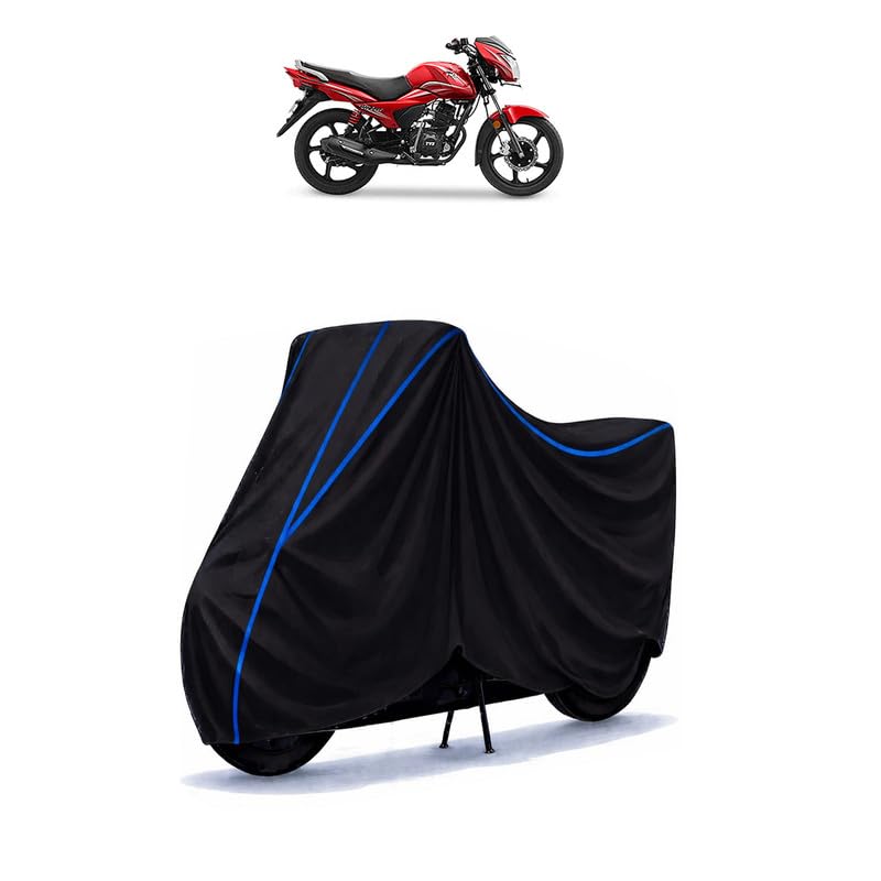 Image of TVS Victor Premium Edition SBT BS4 Bike Cover Water Resistant Universal Motorcycle Rain | Heavy Duty UV Protection, Dust, Scratch Indoor Outdoor All Weather with Black Blue Piping Elastic