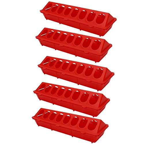 5 Pack Large Pigeon Feeder Thick Durable Slot Container Feeding Dish Food Dispenser Tool For Pigeon Chicken Duck Bird Poultry (Red) #TOP7