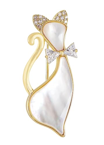 Image of Alilang Zircon Adorable Cute Nature Seashell Clear Crystal Rhinestone Kitty Cat Animal Pin Brooch
