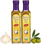 USDA Certified Organic Extra Virgin Olive Oil - Infused with toasted Garlic Low FODMAP by Garlic Gold 250 ML (Pack of 2)