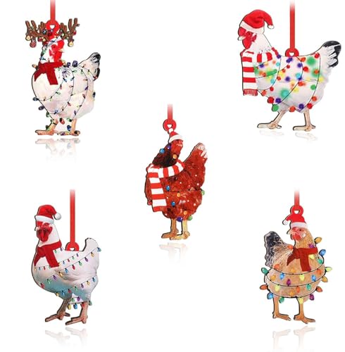 5 Stück Weihnachtsbaumschmuck, Acryl Kreativität Huhn mit Schal Anhänger, Christbaumschmuck Ausgefallen Anhänger, Lustiges Huhn Figur Christbaumschmuck, Christbaumkugeln Personalisiert 5 Stück Weihnachtsbaumschmuck, Acryl Kreativität Huhn mit Schal Anhänger, Christbaumschmuck Ausgefallen Anhänger, Lustiges Huhn Figur Christbaumschmuck, Christbaumkugeln Personalisiert