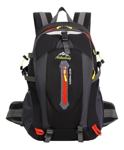 Mochila 40L Impermeável para Trilha Longa Viagem Camping Nylon com Suporte Lombar (Preta)