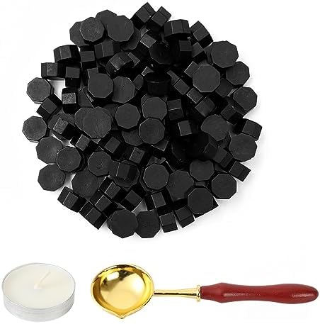 LICQIC Sealing Wax Beads Set, 300 Pcs Wax Seal Beads with 3 Pcs Tea Candles and 1 Pcs Wax Melting Spoon for Wax Stamp Sealing, Red Bronze